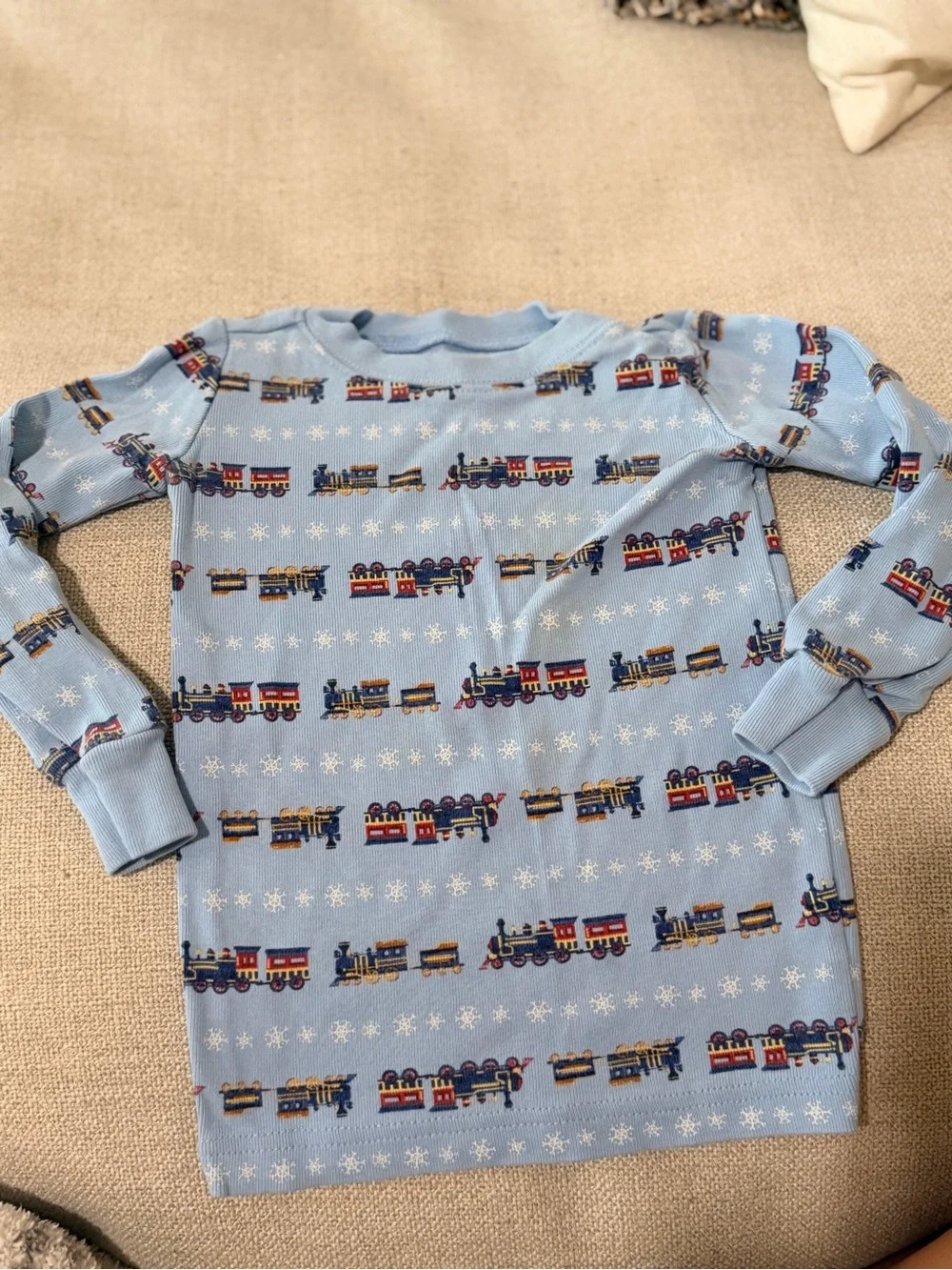 Janie and Jack Light Blue Pajama Set with Train Motif